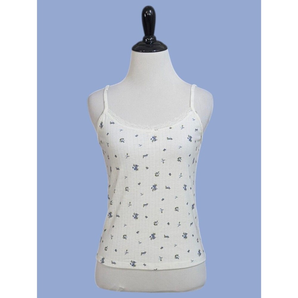 Wild Fable White Cami Top With Blue Flowers - Size Medium Womens Tank Top Blouse